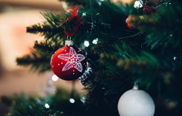 Picture winter, balls, holiday, tree, new year, Christmas, Christmas decorations, new year decorations