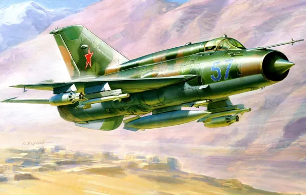 The plane, figure, fighter, Zhirnov, Mikoyan and Gurevich, the MiG-21