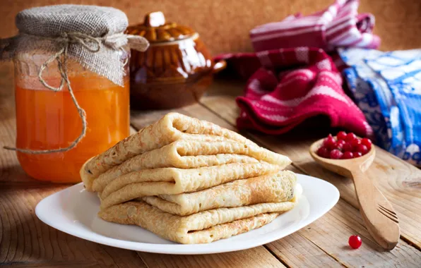 Berries, pancakes, jam