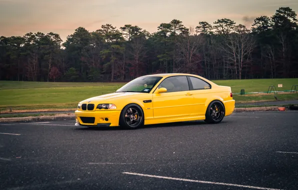 Wallpaper BMW, Yellow, E46, Parking, Forest, M3 images for desktop ...