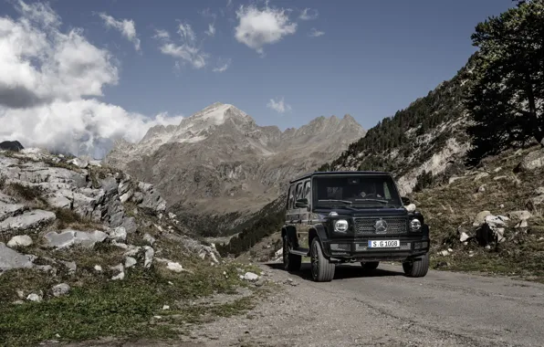 Road, mountains, black, Mercedes-Benz, 2018, G-Class