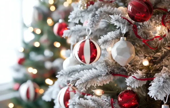 Frost, balls, strips, lights, Christmas, red, New year, white