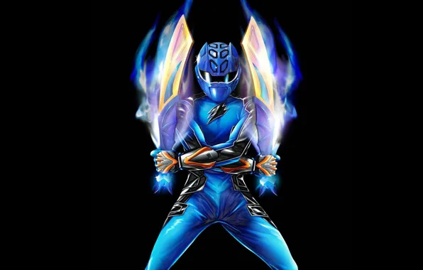 Picture costume, black background, swords, swords, Power Rangers, Blue Ranger