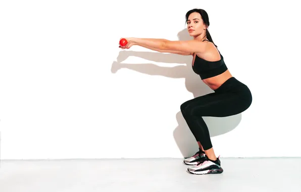 Girl, sports, fitness, exercises, dumbbells