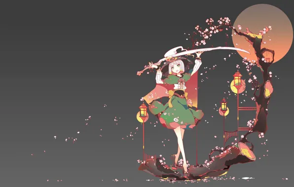 Girl, sword, anime, art, touhou, konpaku youmu, myon