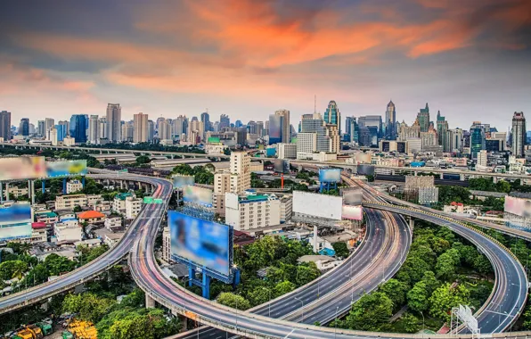 Picture the city, building, road, advertising, Thailand, Bangkok, screens