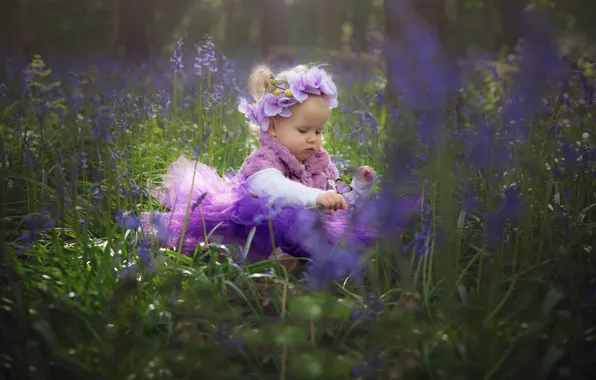 Girl, girl, grass, nature, butterfly, flowers, child, baby