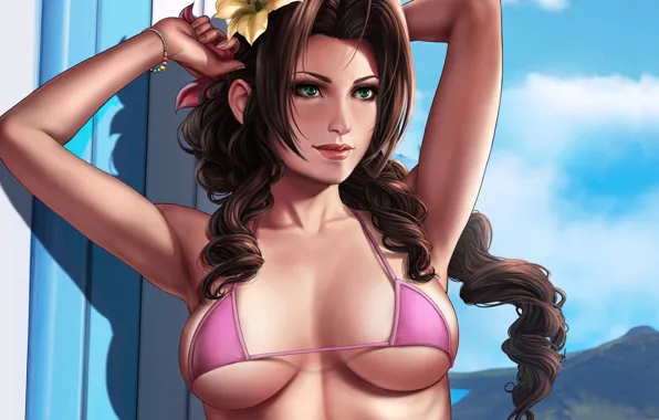 Girl, art, Final Fantasy VII, Aerith, by Dandonfuga