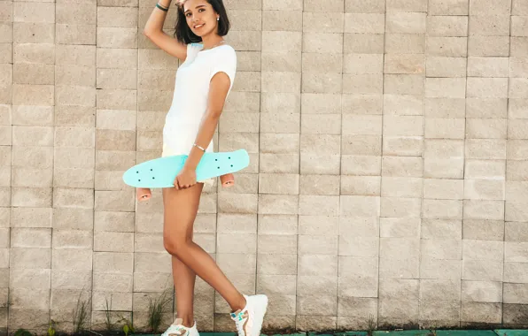 Girl, sweetheart, legs, beautiful, sneakers, skateboard