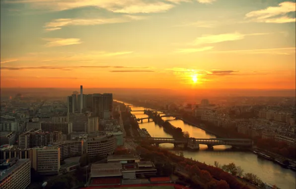 The city, river, dawn, Paris
