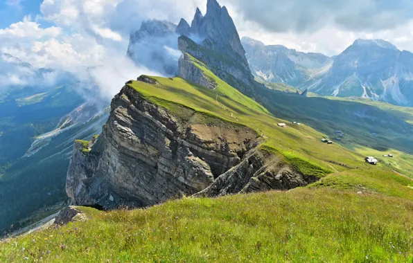 Green, nature, clouds, mountain