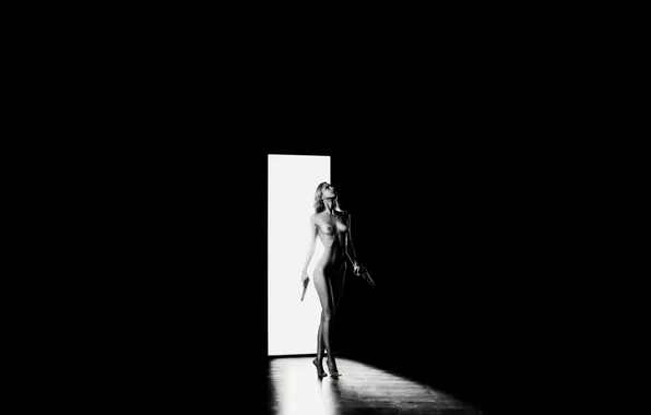 Light, guns, dark, the door, contrast, the room