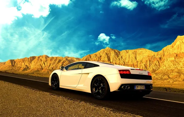 Road, the sky, clouds, Lamborghini