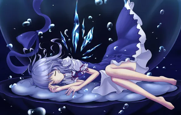 Girl, dress, sleeping, touhou, Touhou, cirno, cheese