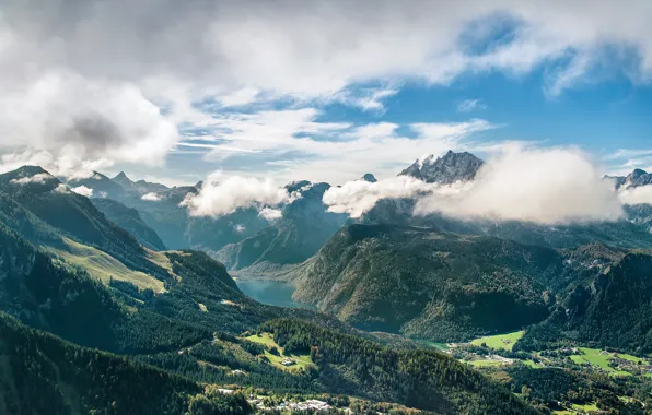 Mountains, lake, valley, germany, Bavaria, Germany, mountain range, Berchtesgaden