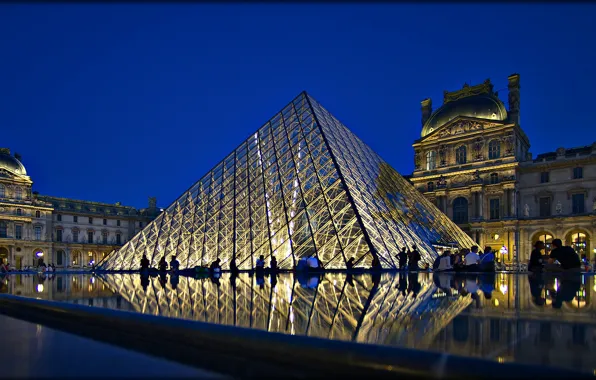 Night, lights, France, Paris, Palace, Louvre