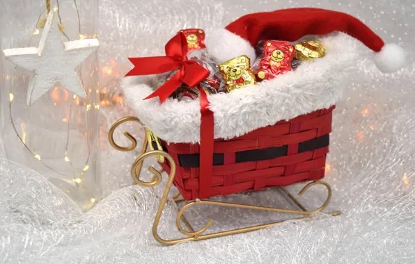Holiday, star, Christmas, candy, New year, sleigh, bears, sled