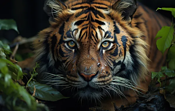 Picture Look, Tiger, Face, Predator, Jungle, Front, Digital art, Big cat