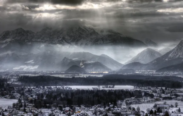 Light, mountains, storm, Alps, light, storm, mountains, Alps