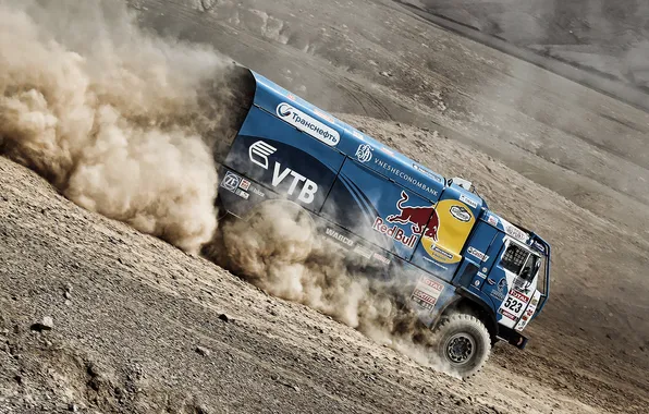 Picture desert, dust, slide, truck, rally, kamaz, KamAZ, Paris-Dakar