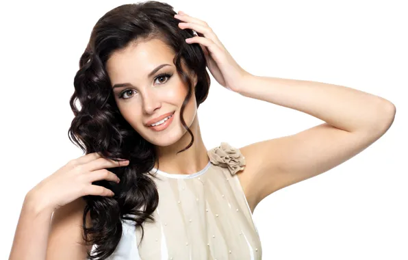 Look, girl, smile, brown hair, curls, brown-eyed