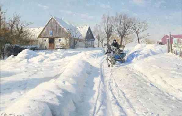 Picture Home, Winter, Road, Horse, Trees, Snow, Picture, Sleigh