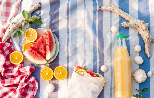 Beach, summer, the sun, stay, summer, fruit, sunshine, picnic