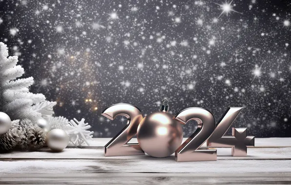 Picture winter, snow, balls, New Year, Christmas, figures, silver, new year