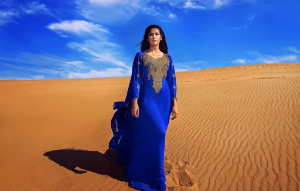 Sand, the sky, girl, the sun, nature, pose, desert, model