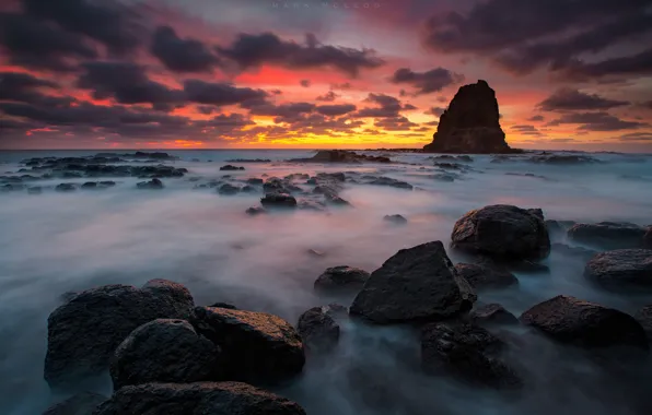 Clouds, sunset, rocks, Victoria, Australia, sunset, clouds, rocks