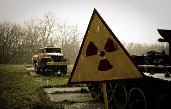 Rain, sign, radiation, tank, Pripyat, area, Ukraine, Ural