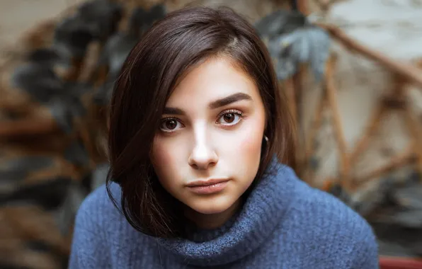 Picture look, girl, face, background, portrait, makeup, hairstyle, brown hair