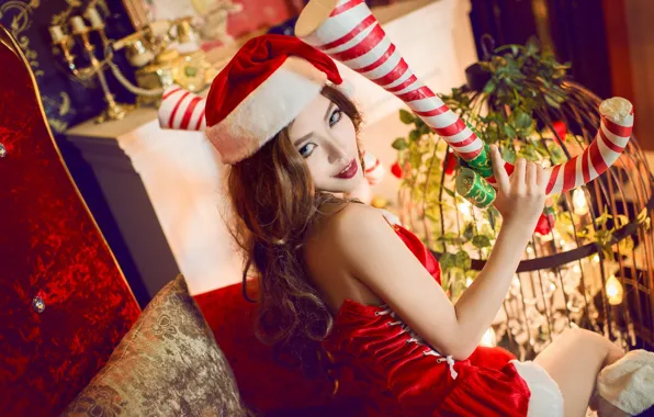 Look, girl, decoration, red, style, background, mood, holiday