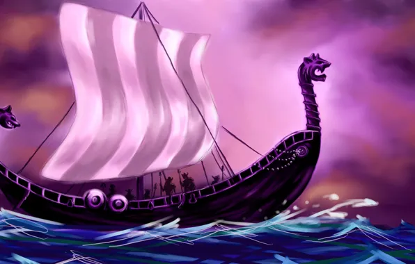Picture sea, the Vikings, "ship-dragon", Drakkar, sailors