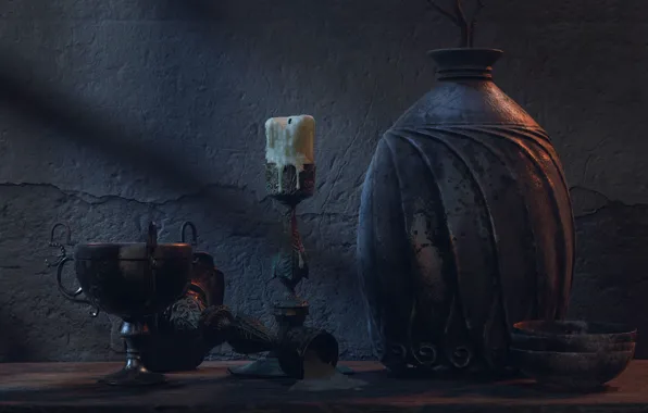 Art, still life, Pablo Munoz Gomez, Pottery Scene