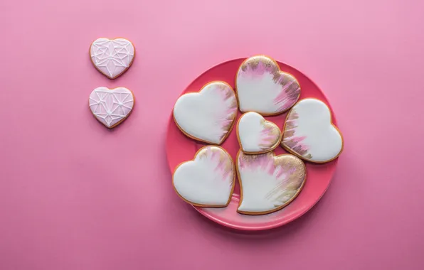 Background, plate, hearts, Cookies