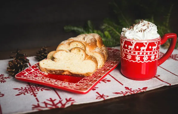 Snowflakes, the dark background, table, mood, holiday, new year, coffee, food