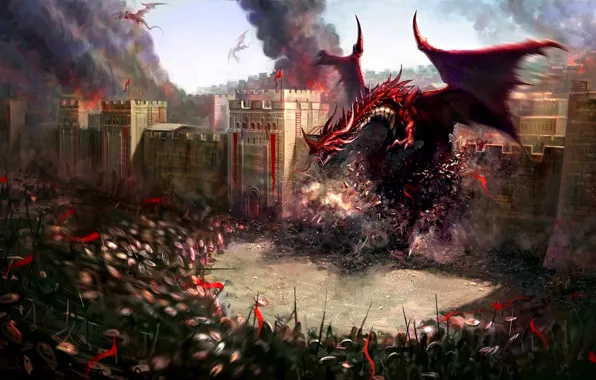 Destruction, soldiers, fortress, Dragons