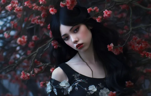 Picture girl, face, image, Asian, digital art, AI art, The Art of Artificial Intelligence, neural network