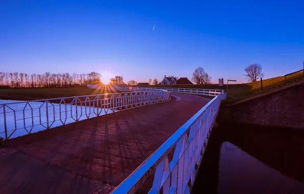 The sun, bridge, channel, Netherlands, Holland
