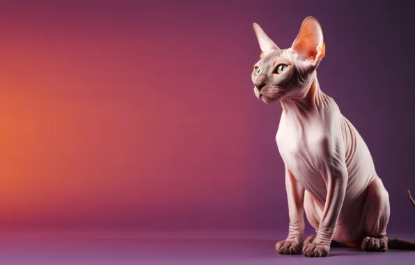 Cat, cat, look, pose, face, sitting, pink background, Sphinx