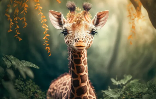 Look, nature, rendering, graphics, portrait, animal, baby, giraffe