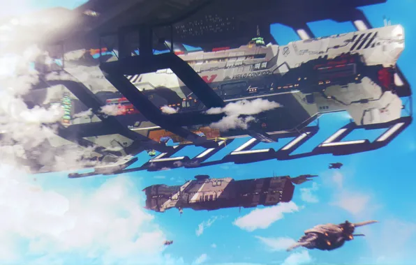 Picture the sky, clouds, spaceship, Arrival