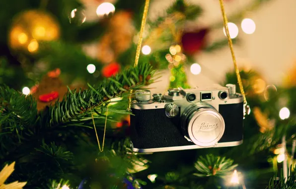 Decoration, glare, mood, toys, tree, camera, New Year, Christmas