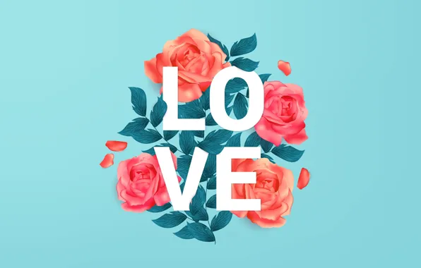 Background, blue, the inscription, Love, texture, background, roses