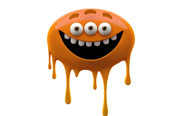 Picture joy, bright smiling monster on a white background, orange monster slug