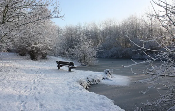 Picture winter, snow, river, shop