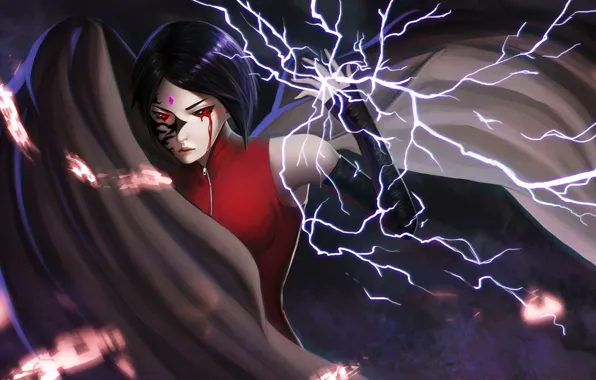 Naruto, art, sharingan, chidori, uchiha sarada, who is Sasha