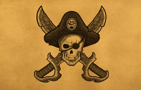 Picture skull, head, hat, pirate, skeleton, headband, swords, pirate