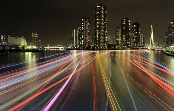 Picture Tokyo, light trails, Sumida River